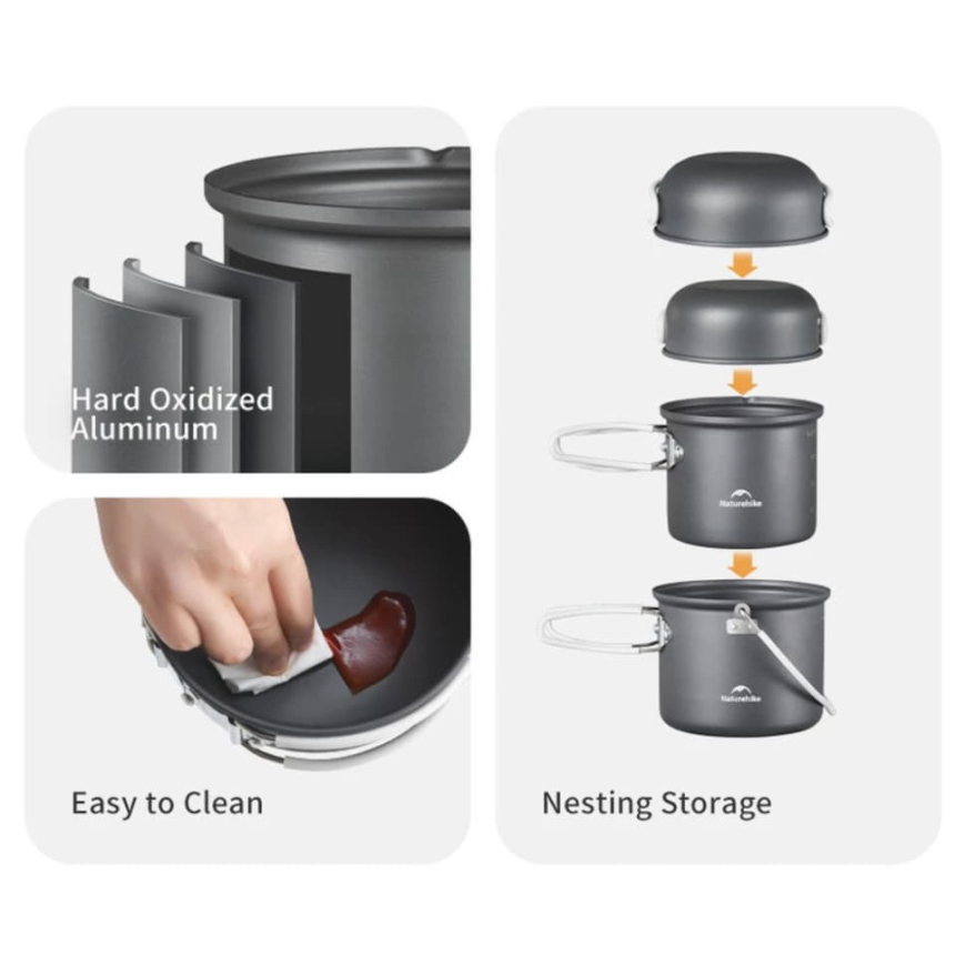 Набір посуду Naturehike (2 каструлі, 2 кришки)  NH18T018-G - Зображення №2