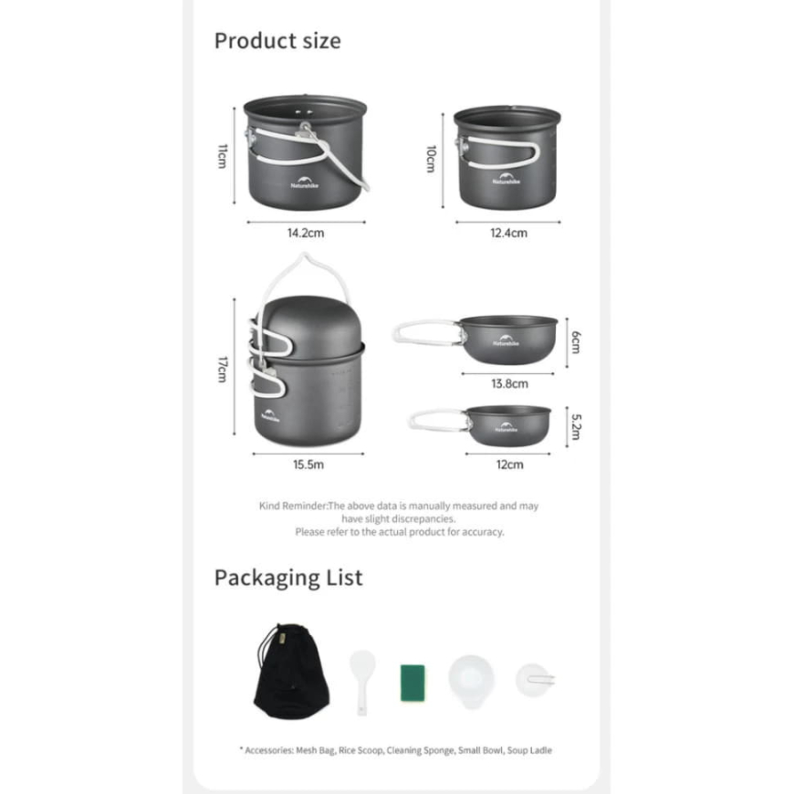 Набір посуду Naturehike (2 каструлі, 2 кришки)  NH18T018-G - Зображення №3