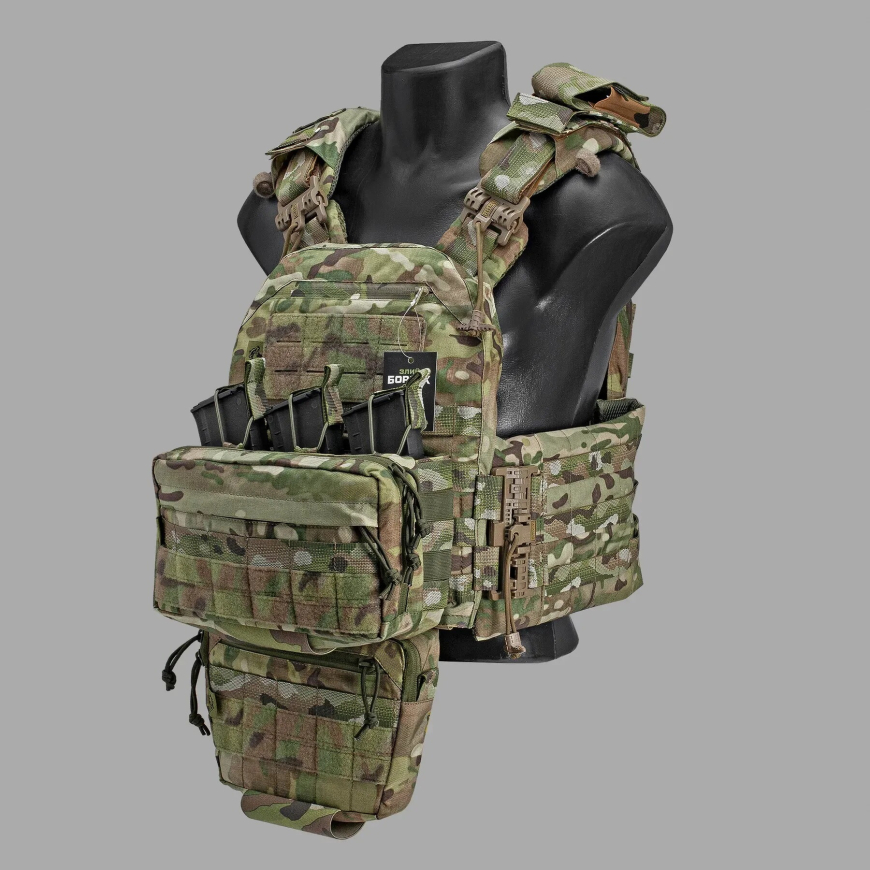 Плитоноска BRS "STALKER" (мультикам 2.0) + напашник + утилітарний підсумок під 3 магазини + під турнікет ID_1900 - Зображення